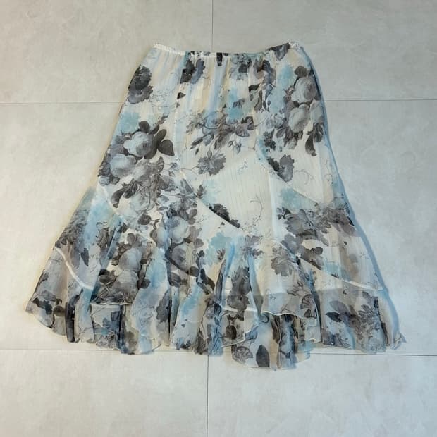 l'est rose blue flower midi skirt