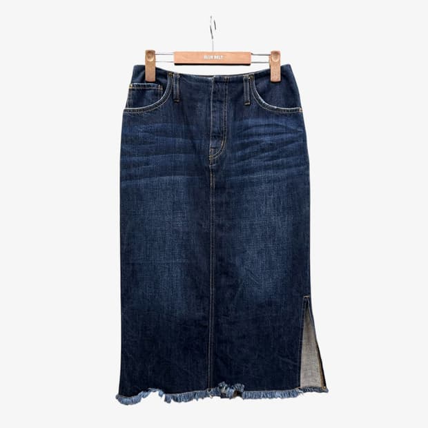 JPN VINTAGE 데님 롱 스커트 밑단 컷팅 옆트임 워싱 디테일 진청