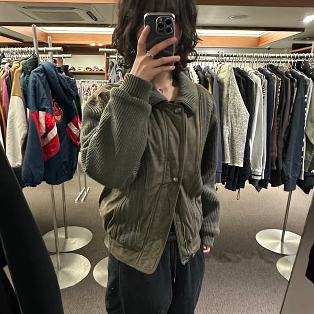 M)80’s 재패니즈 빈티지 스웨이드 니트 지퍼업 자켓