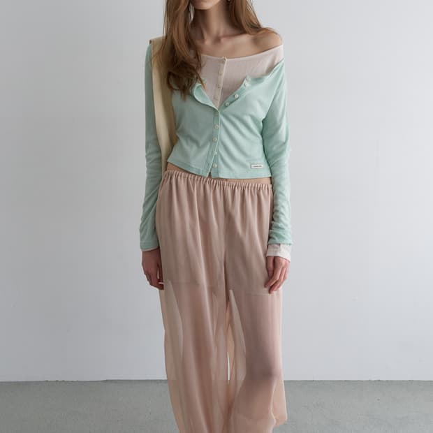 오버듀플레어 SHEER WRAP SCARF PANTS_NUDE BEIGE