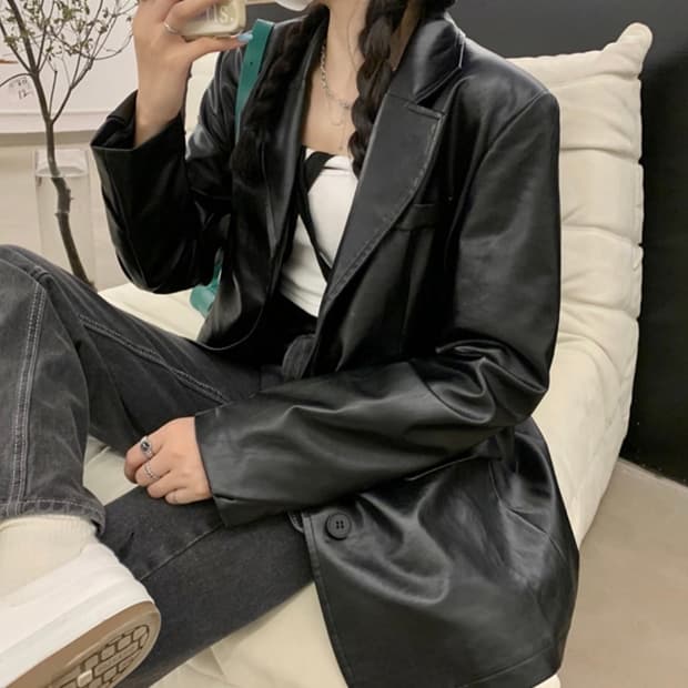 오버핏 라이더자켓 블레이저 가죽자켓 페이크레더