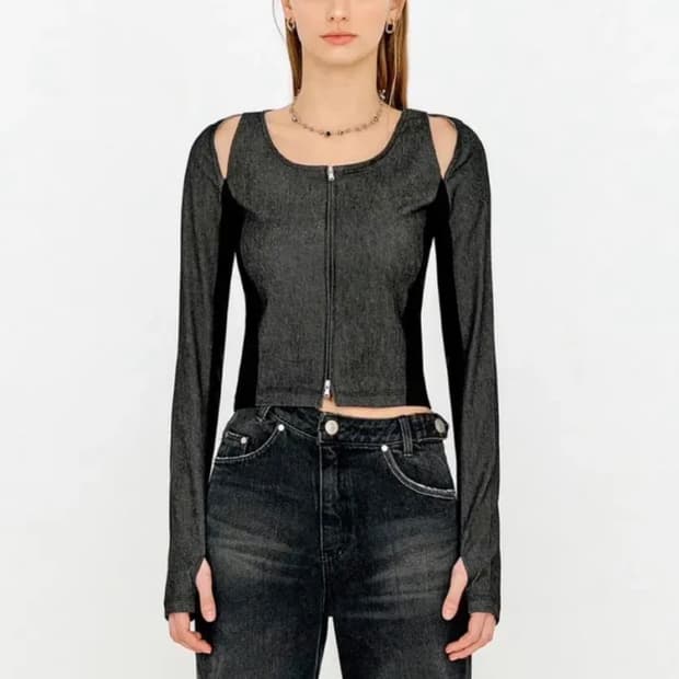 유즈 컷아웃 슬림집업