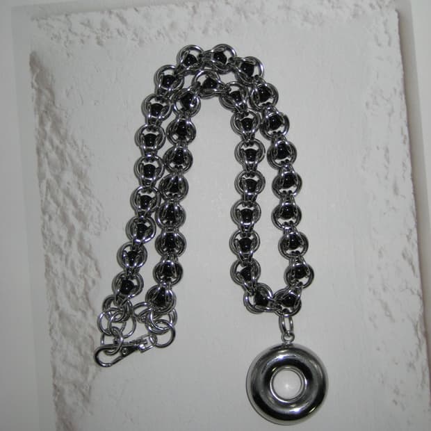 빅 오링 블랙오닉스볼 체인 목걸이