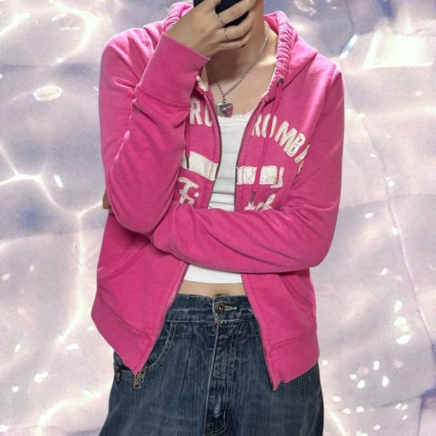 아베크롬비 y2k 기모 후드집업 핫핑크 M