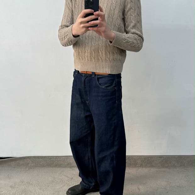 [M] 폴로 랄프로렌 신형 큐알 케이블 코튼 니트 스웨터 베이지