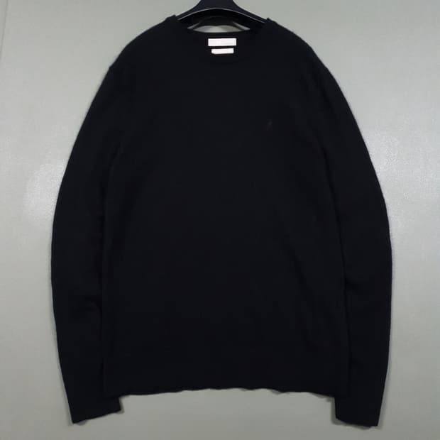 L (100) 빈폴 블랙 울 모 캐시미어 레더 패치 니트 스웨터