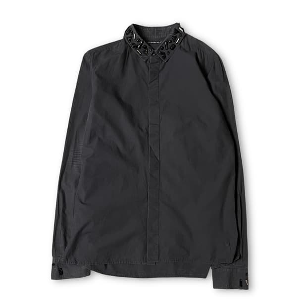 JPN 블랙 큐빅 포인트 코튼 긴팔 셔츠 