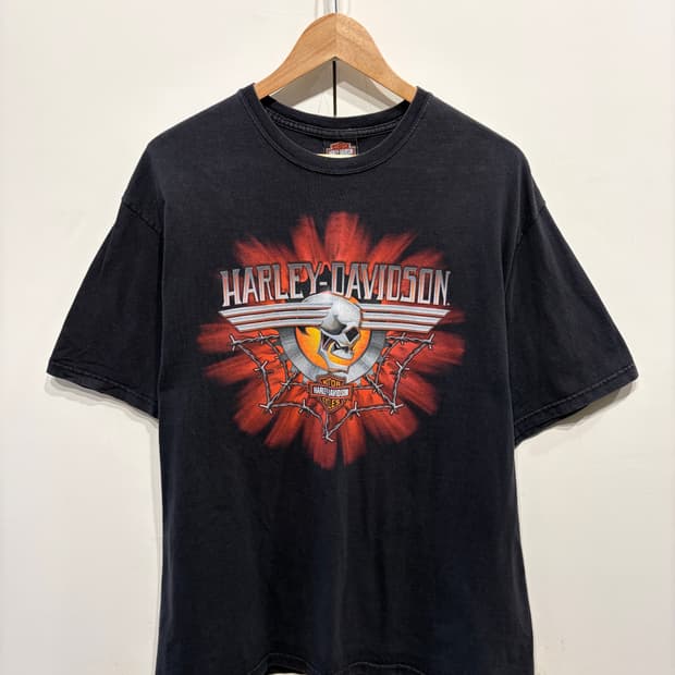 할리데이비슨 스컬 바이커 티셔츠