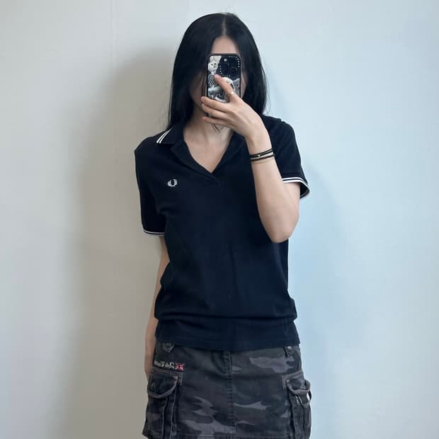 프레드페리 자수로고 블랙 반팔 피케 티셔츠