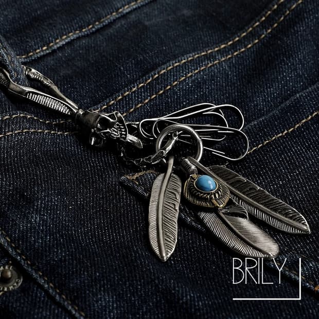 [Unisex] ROS 피더 터키석 팬던트 스컬 후크 키링 백참