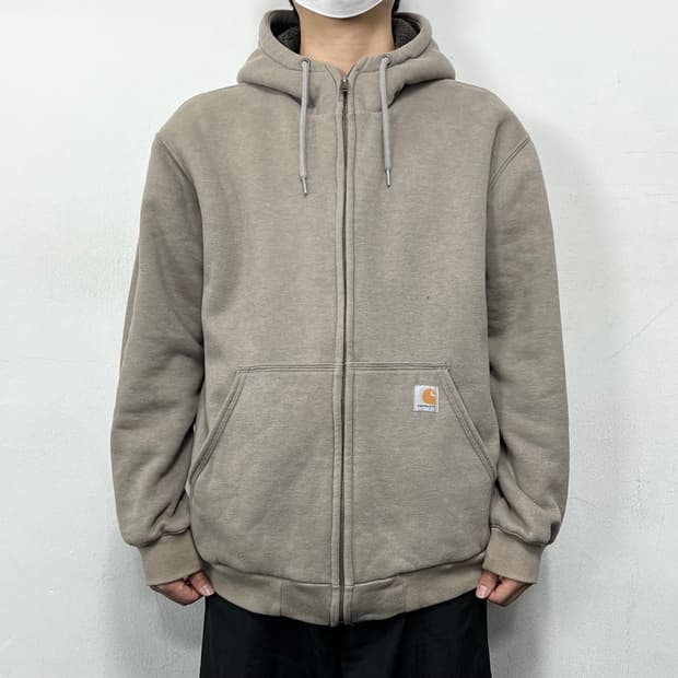 칼하트 오리지널 사각로고 후드집업 그레이