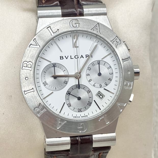 불가리 디아고노 CH35S 35mm 화이트 크로노 쿼츠 미듐 중형