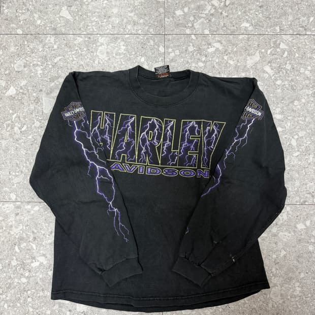 [L] 빈티지 90s 할리데이비슨 라이트닝 롱슬리브 블랙