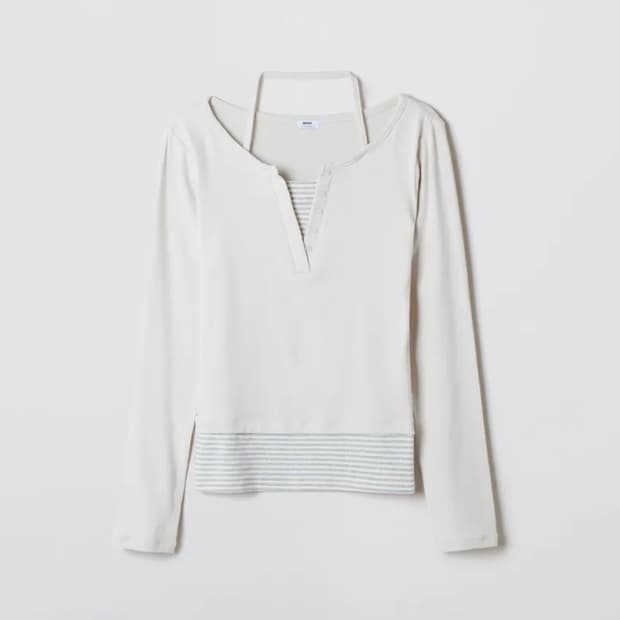 스파오 스트라이프 레이어드 긴팔티