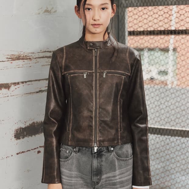 빈티지 레더 바이커 자켓
