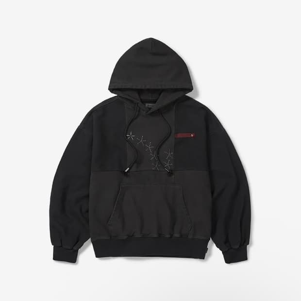 카락터 Grid hoodie / Washed black 후드티