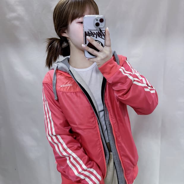 아디다스 베이핑크 삼선 바람막이 