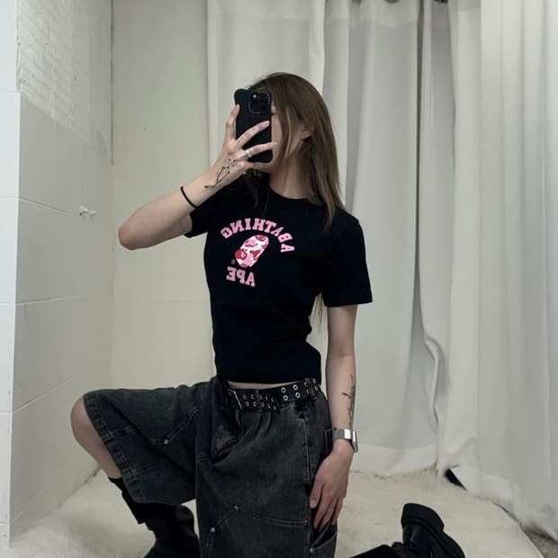 핑크 카모 베이프키즈 헤드티