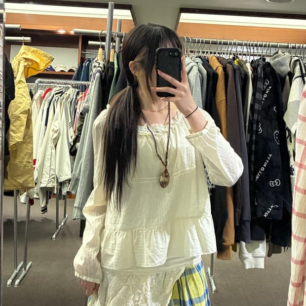 OS)Japanese vintage 여성 프릴 블라우스(이염)