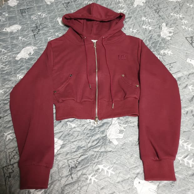 HOLLY 메이드 크롭 후드짚업 와이드팬츠 스웨트 상하의 버건디(F)