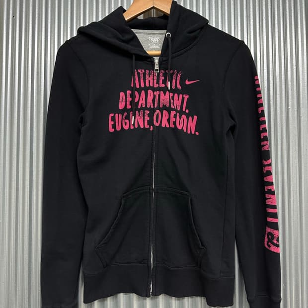 [M/85] NIKE 나이키 애슬레틱뎁트 여성 레터링 집업 후드 블랙 핑
