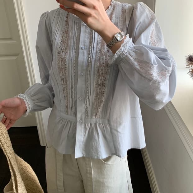 면100 고급 레이스블라우스