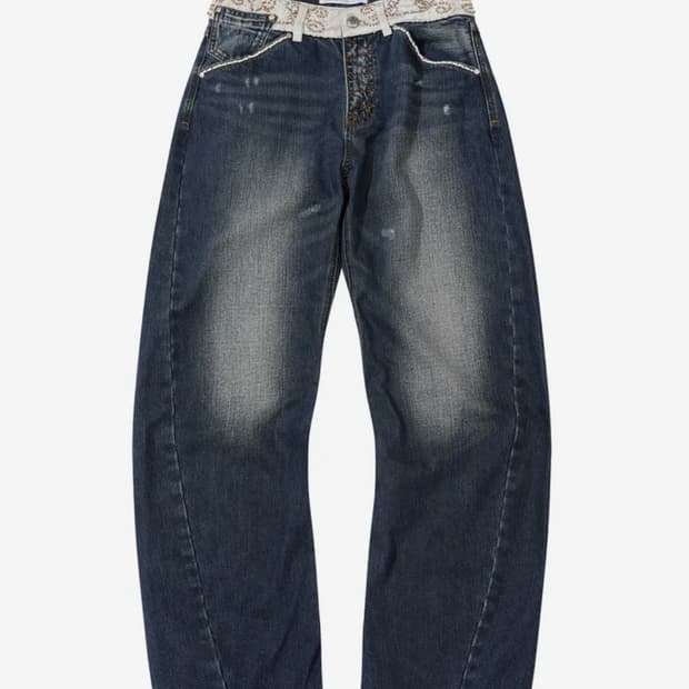 스컬프터Beaded Waist Denim Pants Indigo Blue