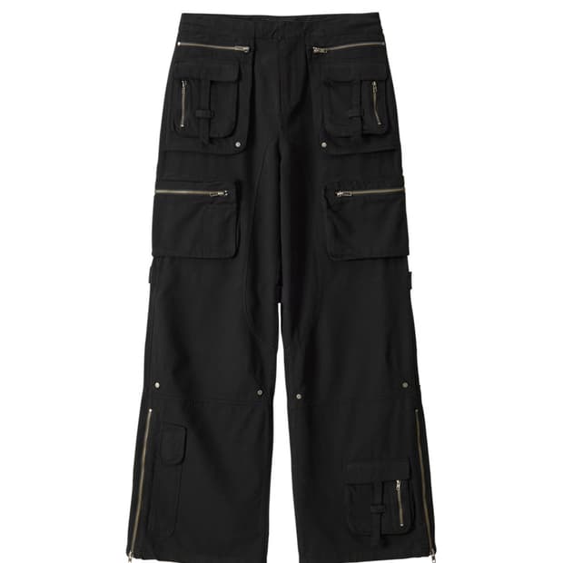 [택o 새상품] 우알롱 로우라이즈 워시드 커프 카고 팬츠 블랙 s