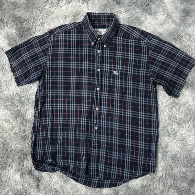 버버리 90s 반팔 체크셔츠 L