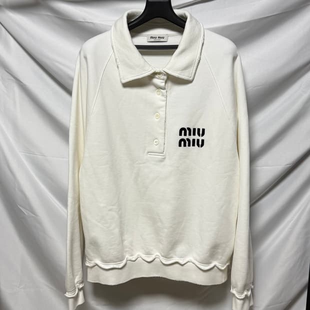 [S+급/오버핏S] 미우미우 코튼 폴로 스웨트 셔츠 긴팔 카라티