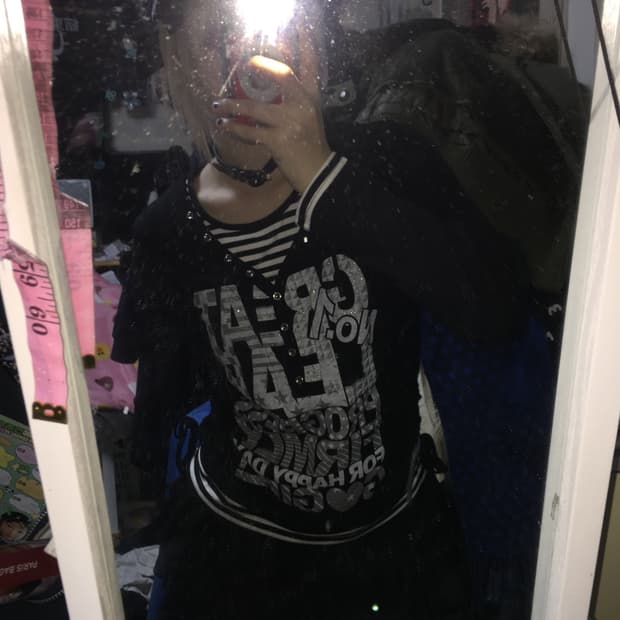 빈티지 스트라이프 슬리브 펑크 락시크 갸루 지뢰계