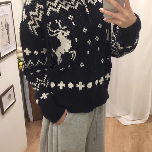 여성 빈티지 노르딕 니트후드집업 100