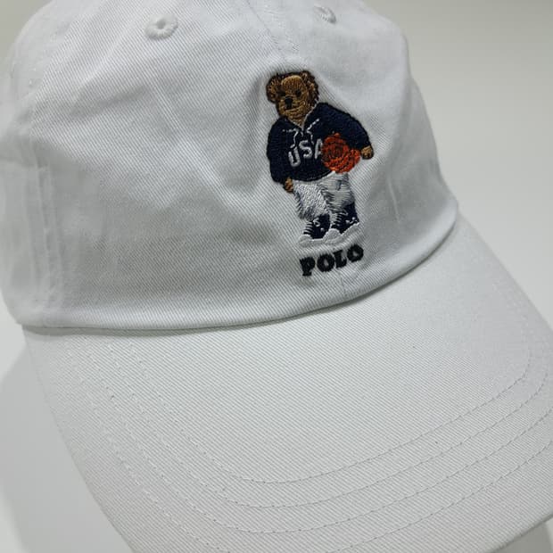 CL248 폴로 코튼 폴로베어자수 화이트 볼캡 모자