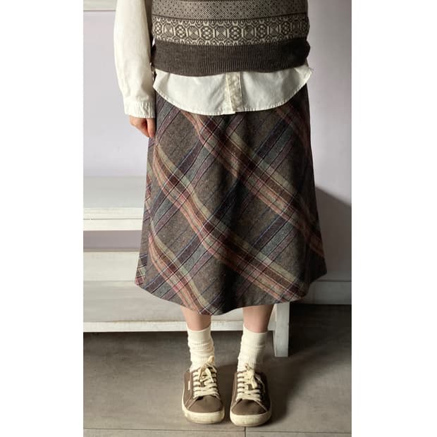 핀터감성 울 체크 스커트 