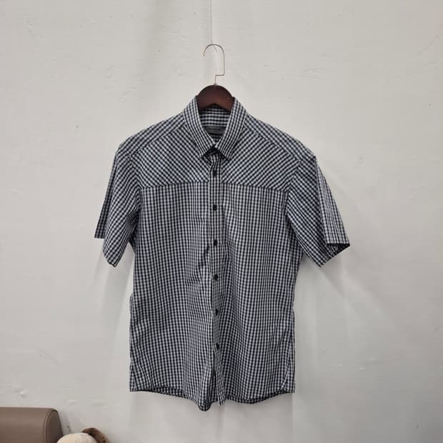 띠어리 맨 깅엄 체크 반팔 셔츠 100