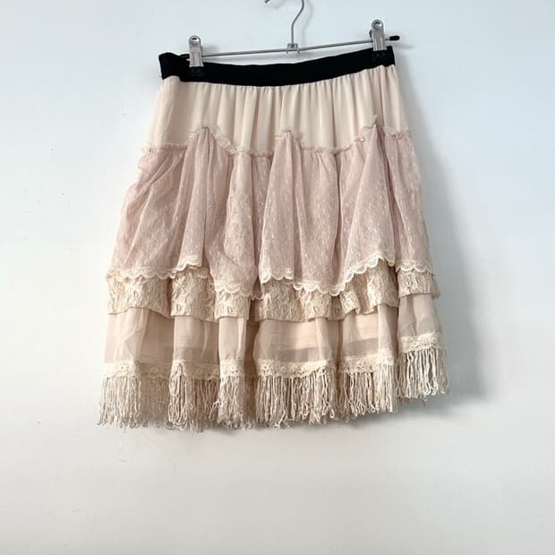 Lace frill can can mini skirt / ivory