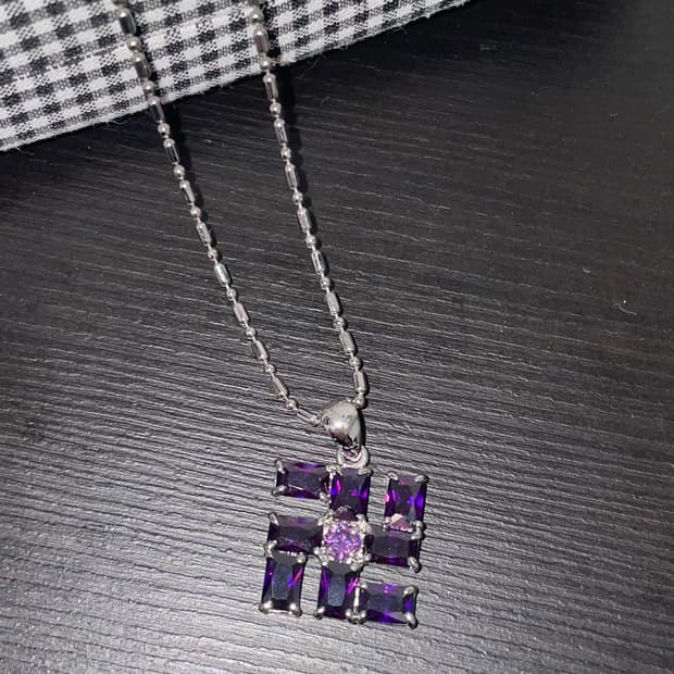빈티지 오리엔탈 히피 퍼플 큐빅 만자 목걸이