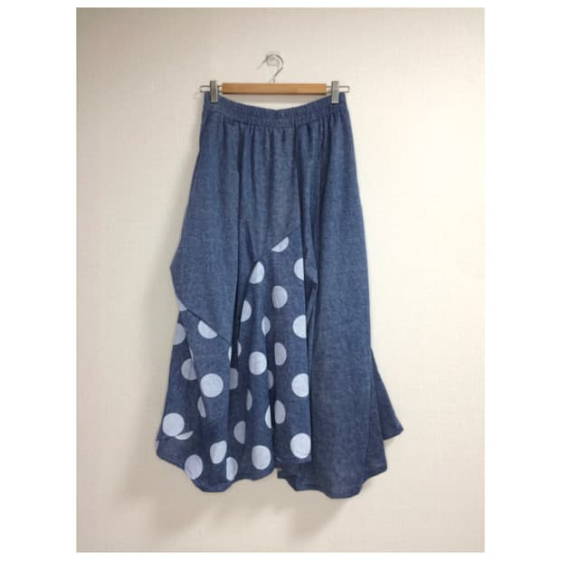 빈티지 블루 도트 롱 스커트