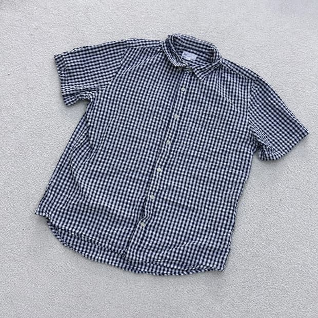 L 갭 깅엄 체크 패턴 반팔 셔츠 0415E