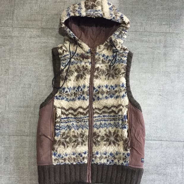 일본빈티지 Heavyduty 하구미모리걸 할메카지 코위찬배색 후드베스트