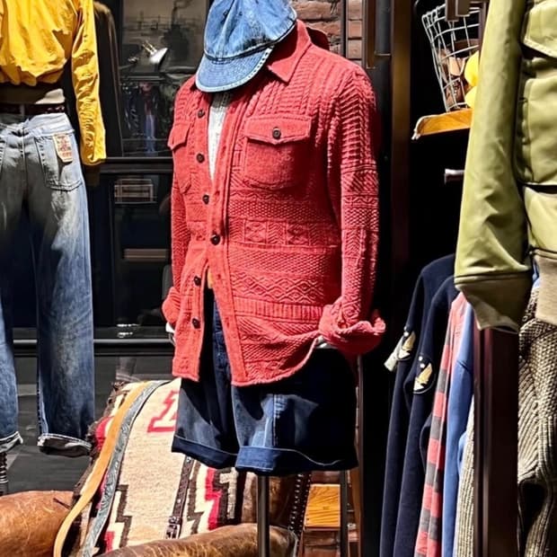 rrl 레드 니트 셔츠 m