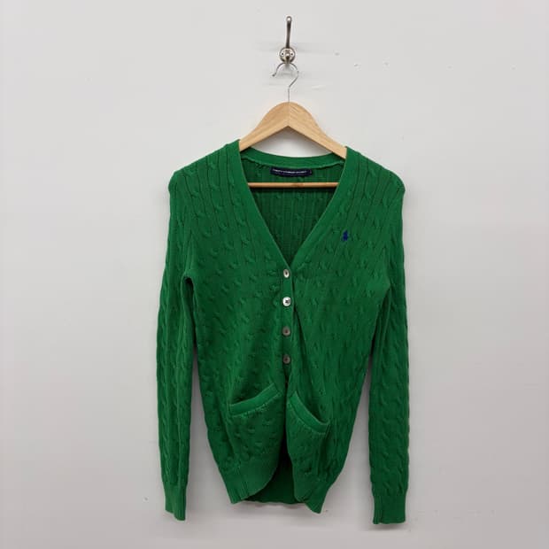 랄프로렌 스포츠 꽈배기 니트 가디건 그린 여M