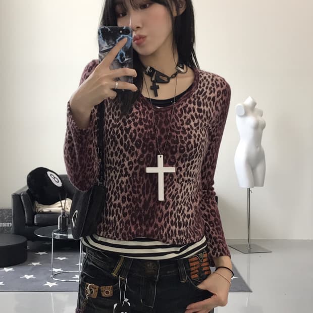 Jpn leopard printing long sleeve
