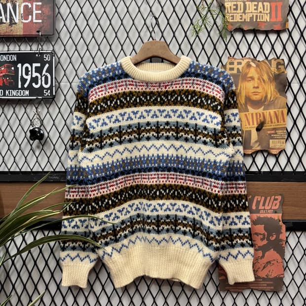 90s JPN VINTAGE 페어아일 니트 스트라이프 패턴 믹스컬러