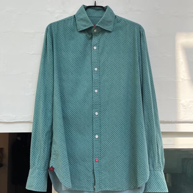 ISAIA 이태리 민트 코튼 폴카닷 셔츠 IT38
