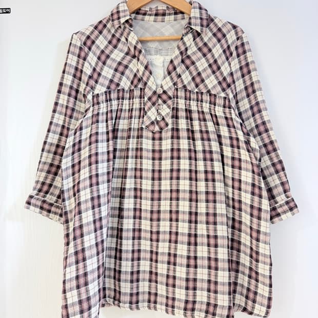 핑크 브라운 체크 모리 셔츠