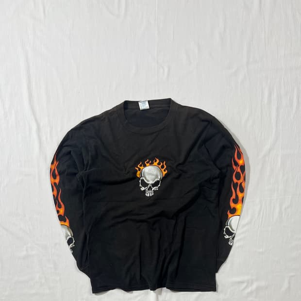 90‘s 해골 스컬 skull 파이어 프린트 롱슬리브 긴팔티