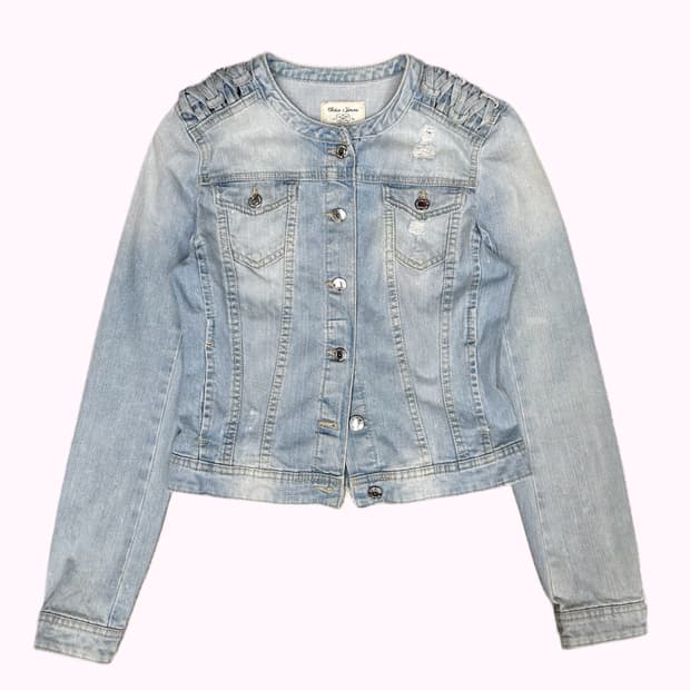 collarless damage denim jacket