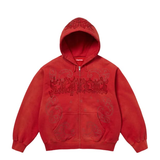 슈프림 레더 아플리케 집업 후드