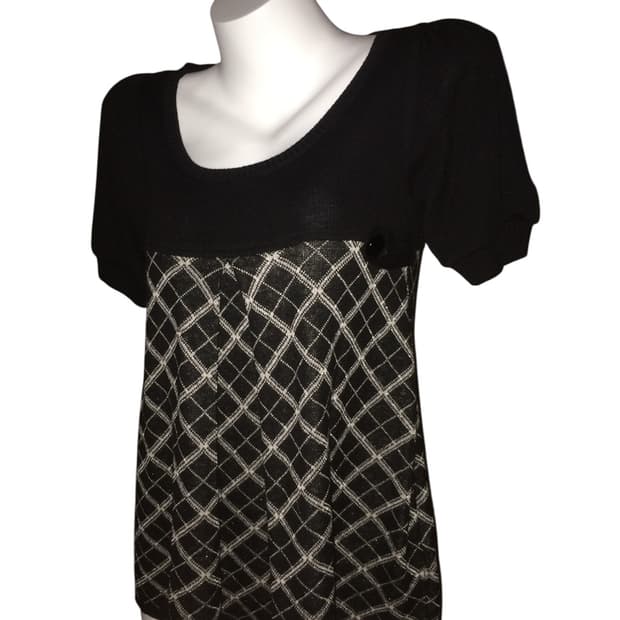 체크 글리터 버튼 니트 